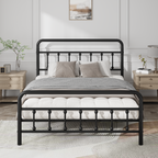 Metal Full Size Bed Frame with Headboard and Under Bed Storage - Black