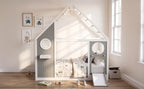 Twin House Bed with Slide and Ball Light Strip - Gray