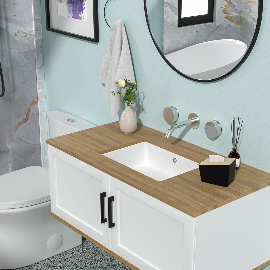 Modern Ceramic Rectangular Undermount Bathroom Sink with Overflow - White