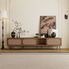 78" Walnut TV Stand With Ample Storage And Open Shelving
