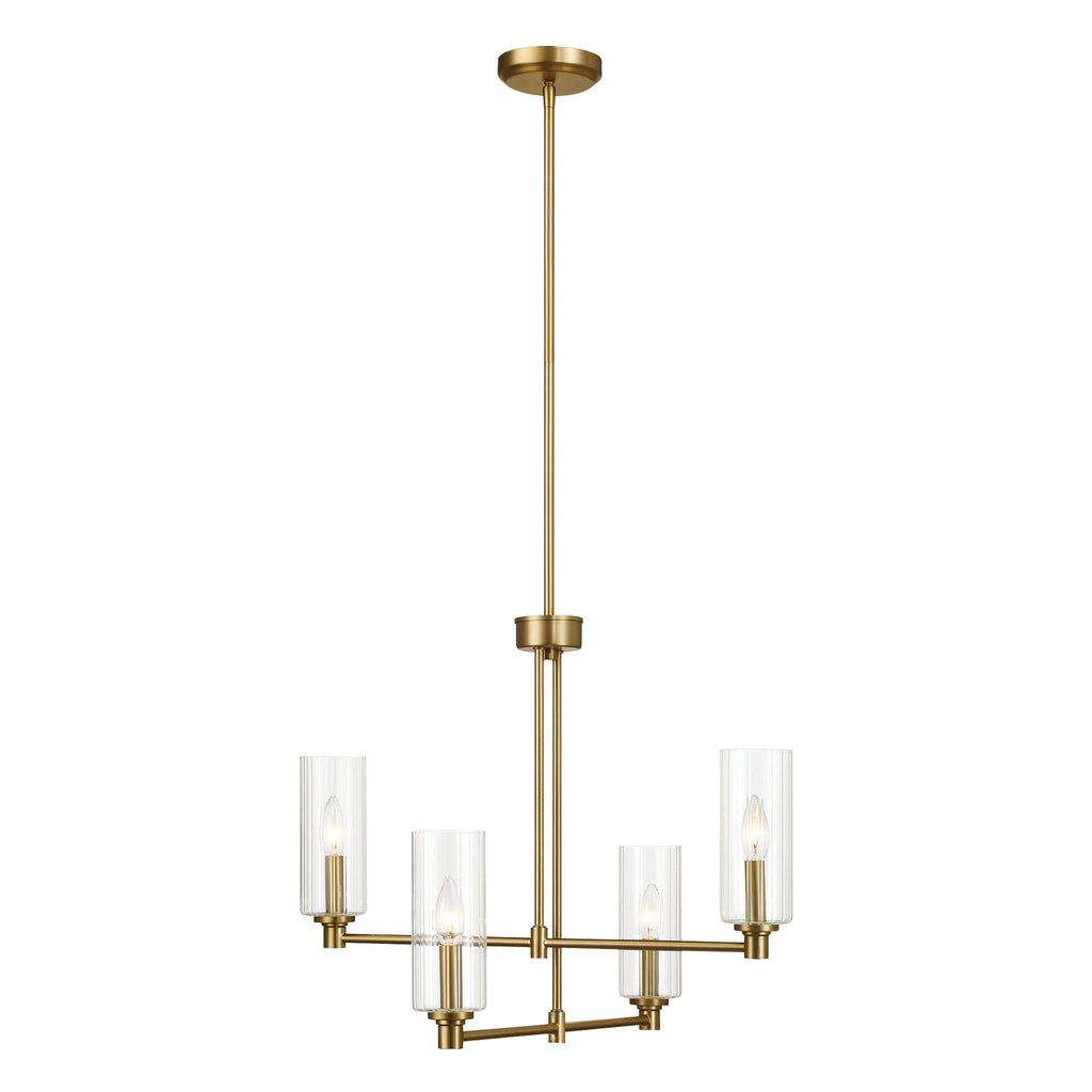 Enigma 4 Lights Chandelier With Clear Ribbed Satin - Antique Brass