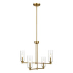 Enigma 4 Lights Chandelier With Clear Ribbed Satin - Antique Brass