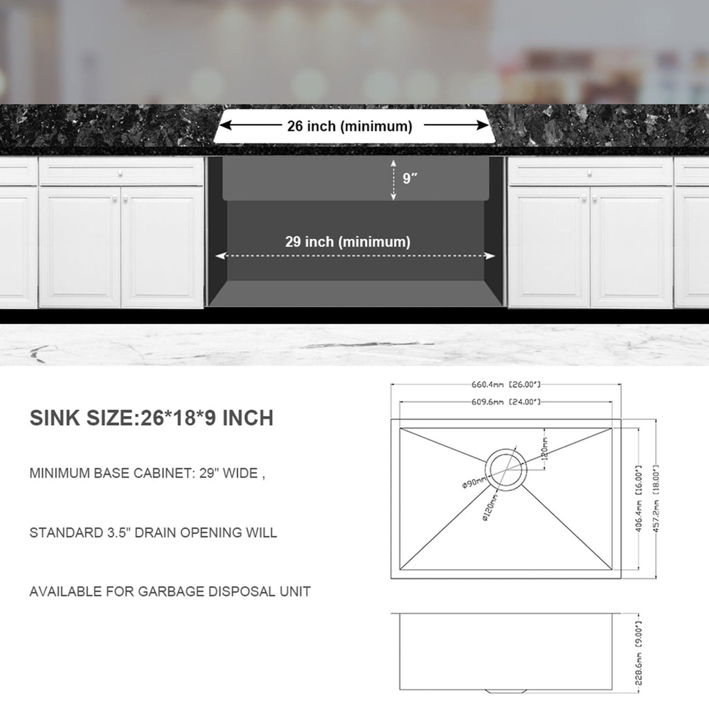 Undermount Stainless Steel Kitchen Sink with Deep Single Bowl - Gray