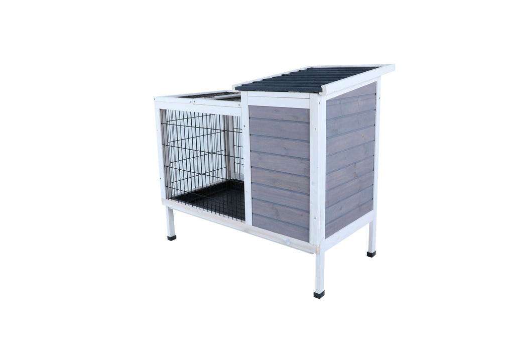 Two Tier Wooden Rabbit Cage with Leak-Proof Plastic Tray – Dark Gray or Red