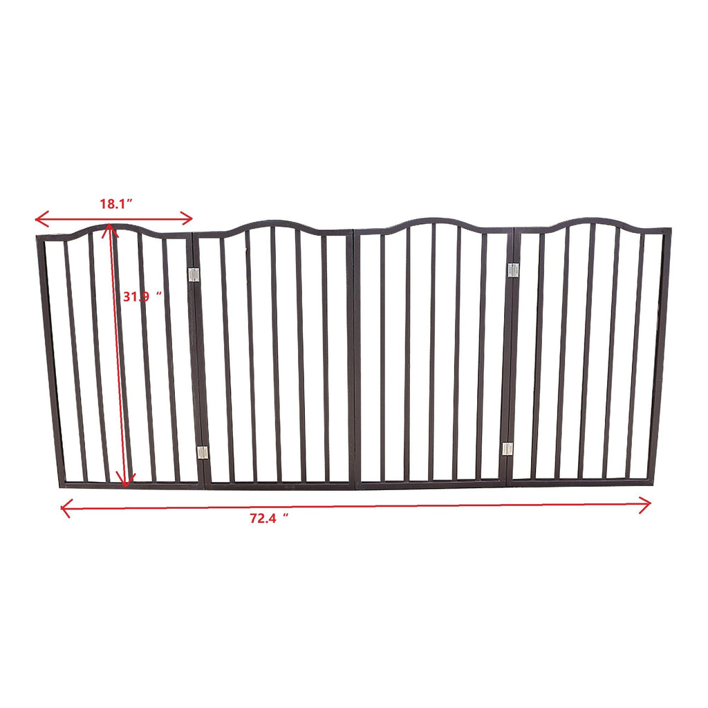 Freestanding Folding Pet Gate with Solid Populus Wood - Dark Brown