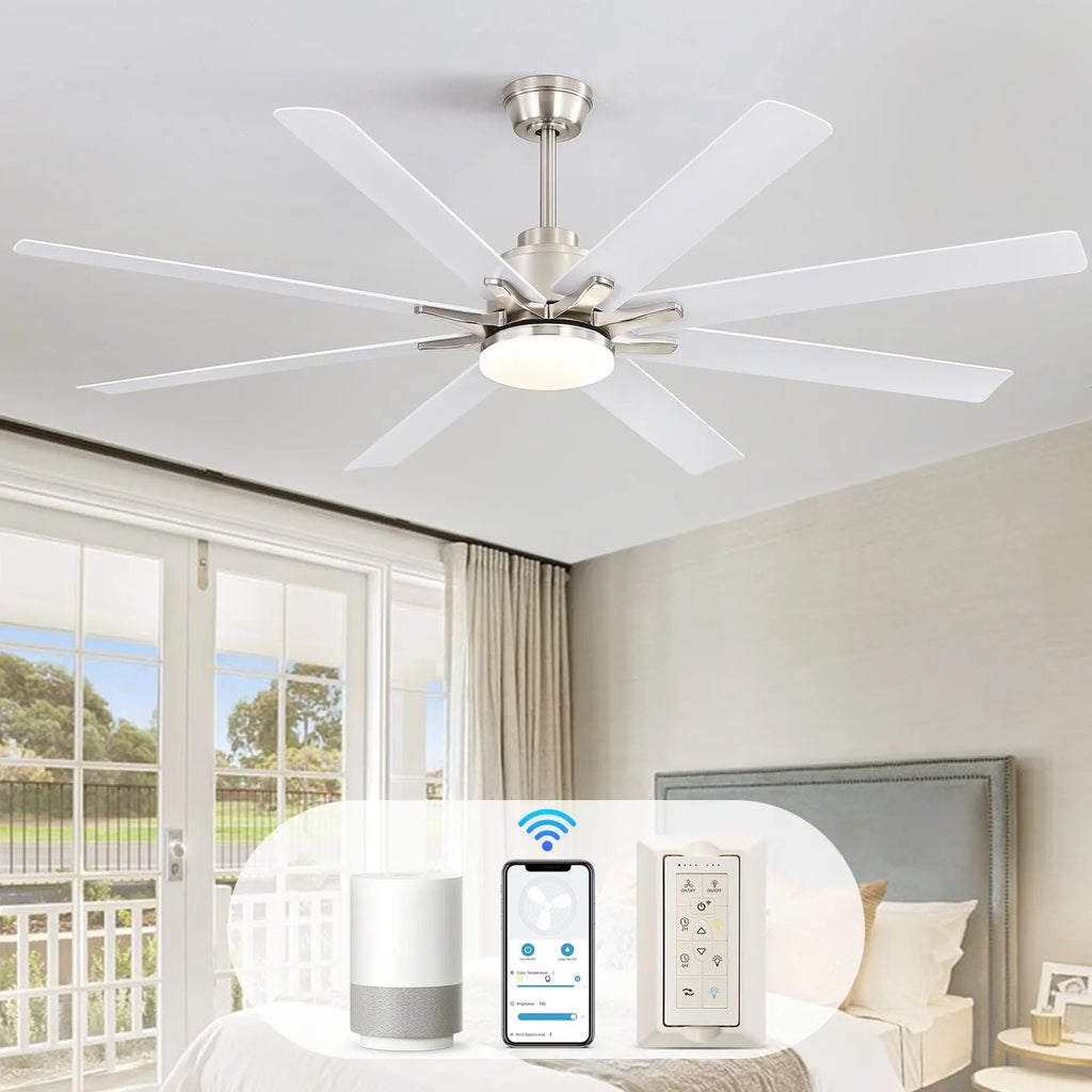 Ceiling Fan with Dimmable LED Light, 8 Blades, Remote Control - Black or White