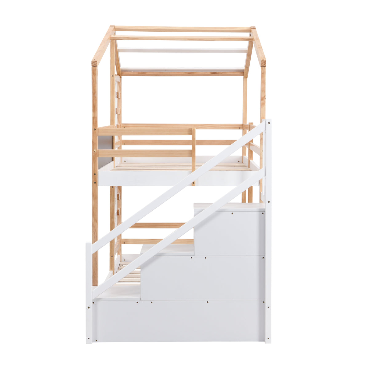 Twin Over Twin Bunk Bed House Bed With Roof and Storage