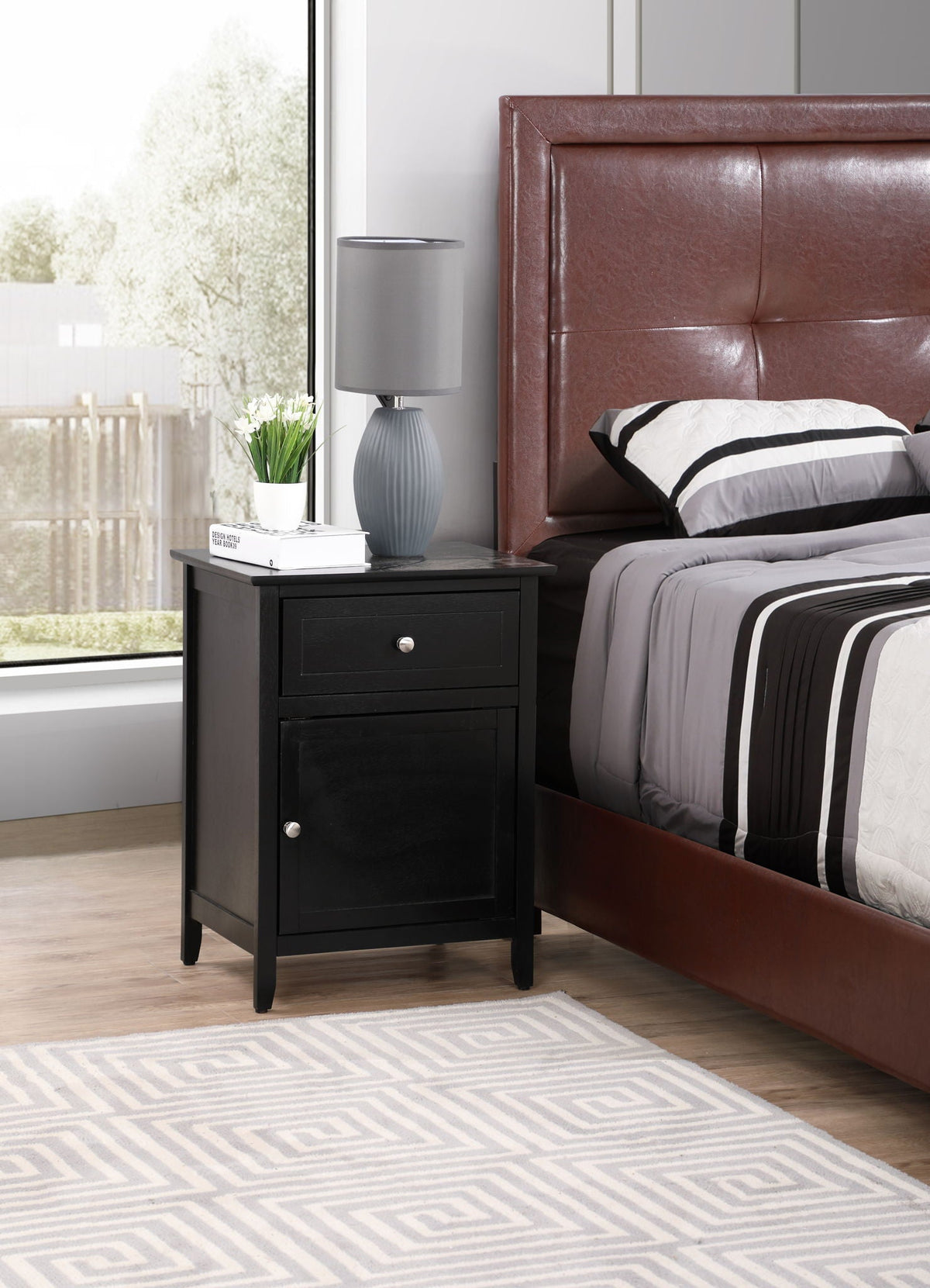 1 Drawer / 1 Door Nightstand with Durable Wood Construction - Multiple Colors