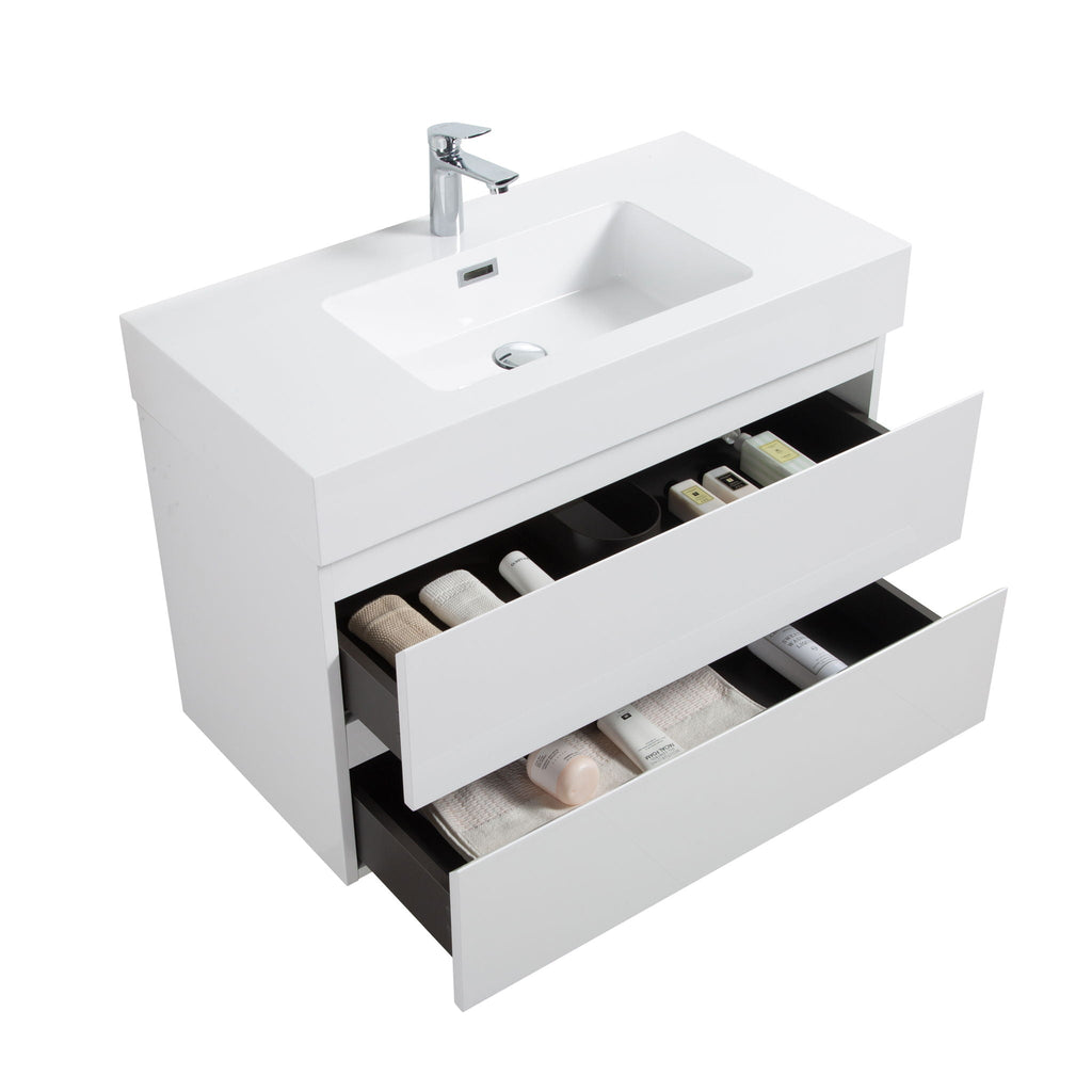 Modern Floating Bathroom Vanity with Large Storage - White or Black