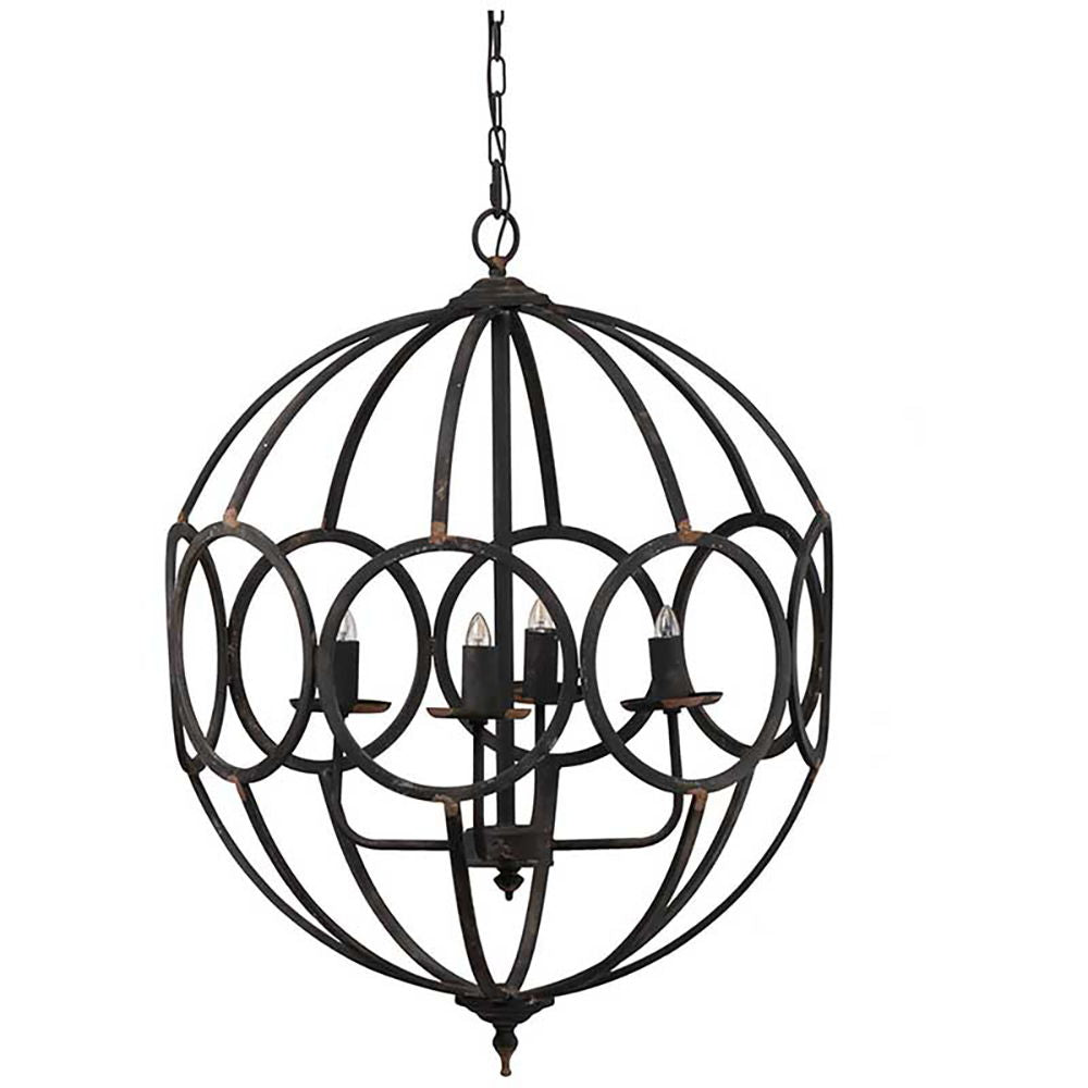 4 Light Metal Chandelier With Adjustable Chain - Black