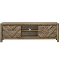 Chevron Patterned Living Room TV Stand with Sliding Doors - Light Brown
