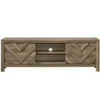 Chevron Patterned Living Room TV Stand with Sliding Doors - Light Brown