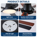 Flush Mount Ceiling Fan with LED Light and Remote Control - Black, White, Pearl Silver