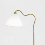 Ornate Ring Base Curved Table Lamp with Triangle Drum Shade - Gold / White