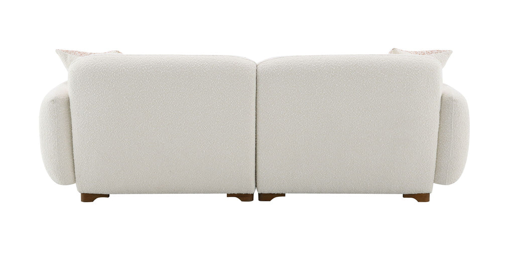 Beige Boucle Stationary Sofa with 2 Toss Pillows