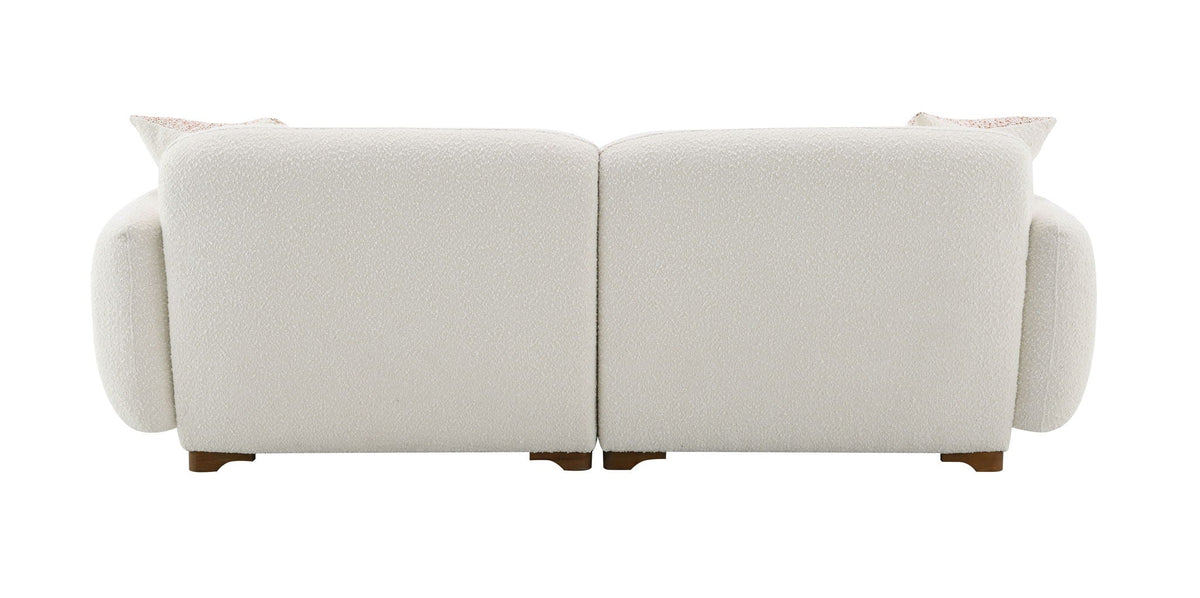 Beige Boucle Stationary Sofa with 2 Toss Pillows