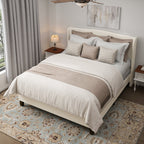 King Size Bed Frame with Upholstered Teddy Velvet Headboard - White