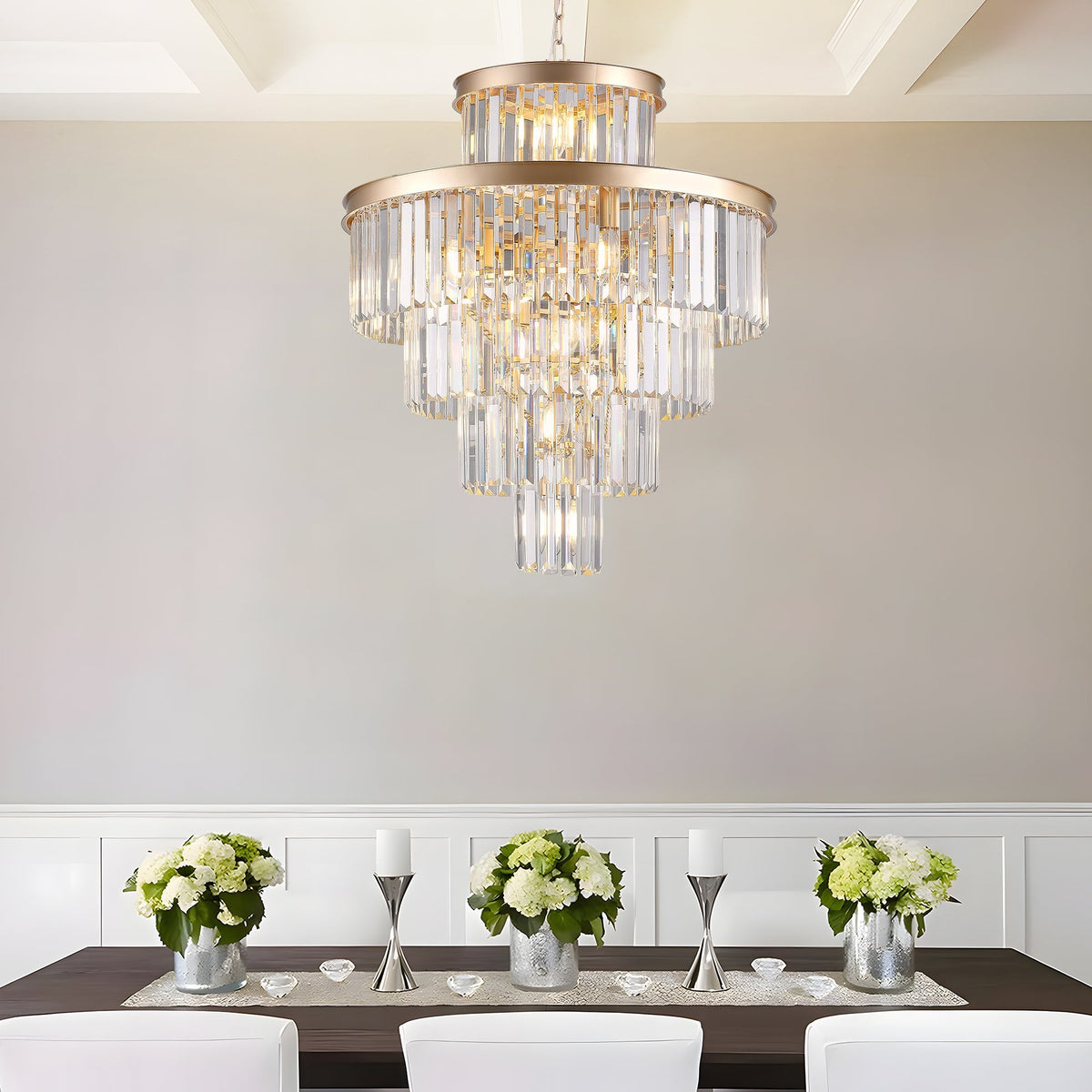 Golden Luxury Crystal Chandelier with 5-Tier K9 Crystals - Gold