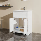 White Sink Bathroom Vanity Laundry Cabinet Combo with Ceramic Sink