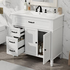 Bathroom Vanity With Sink and Drawers - Freestanding Solid Wood Cabinet