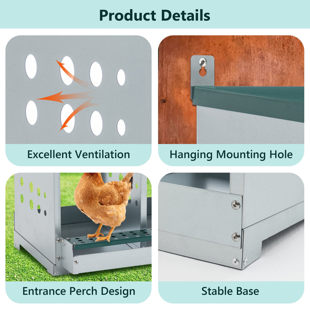 10-Bay Metal Nest Box with Wall Mount - Galvanized Steel