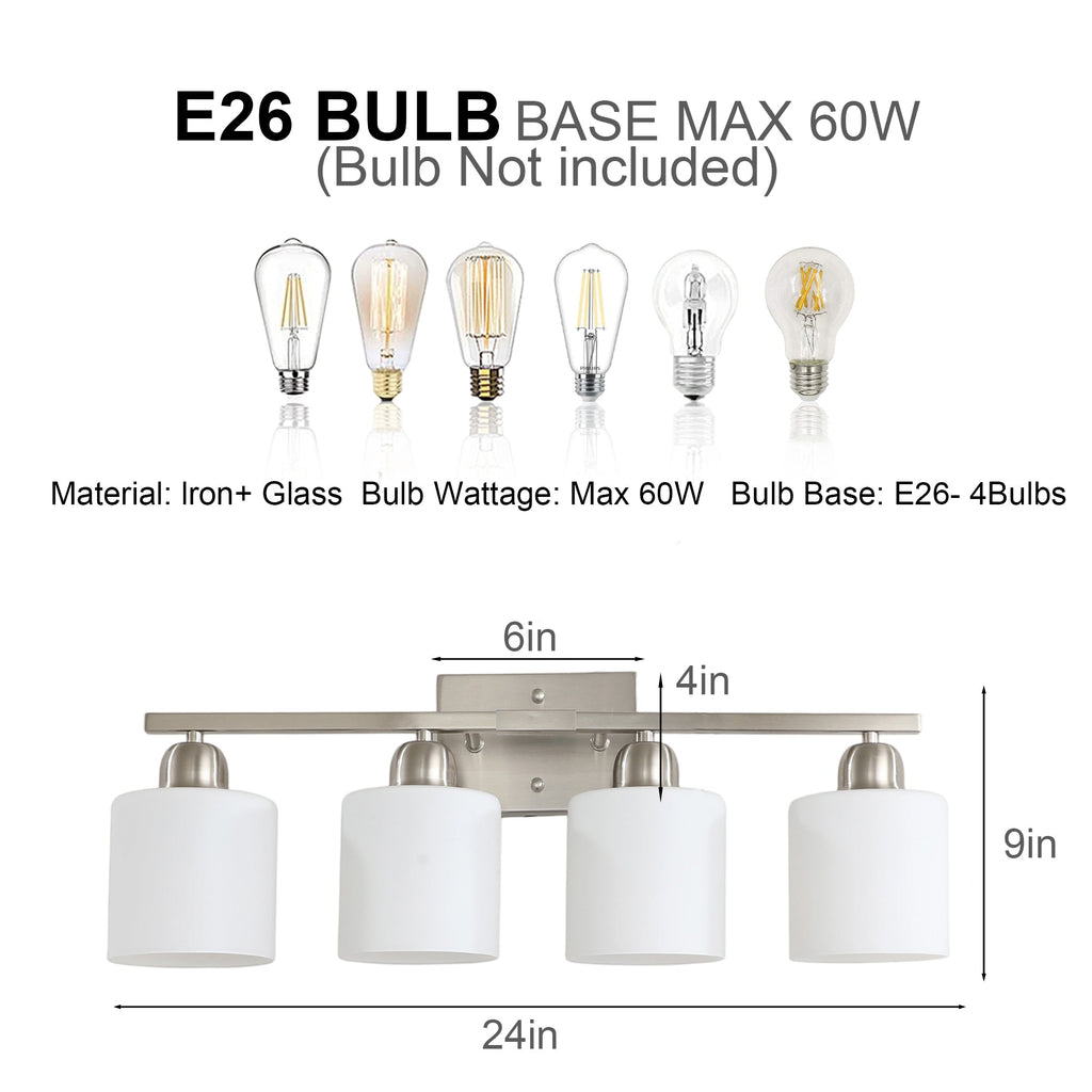 Modern 4-Light Bathroom Fixture with Nickel Finish