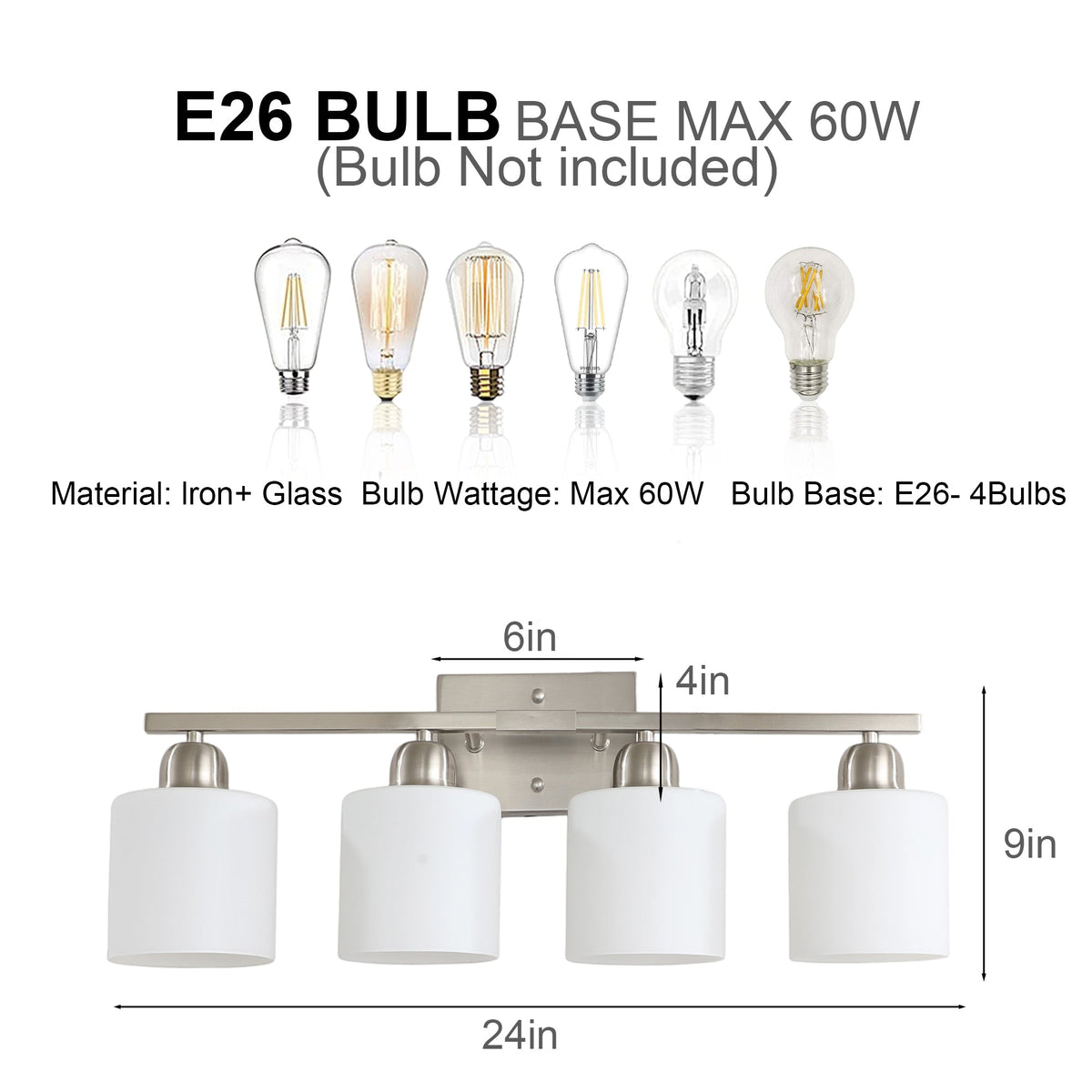 Modern 4-Light Bathroom Fixture with Nickel Finish