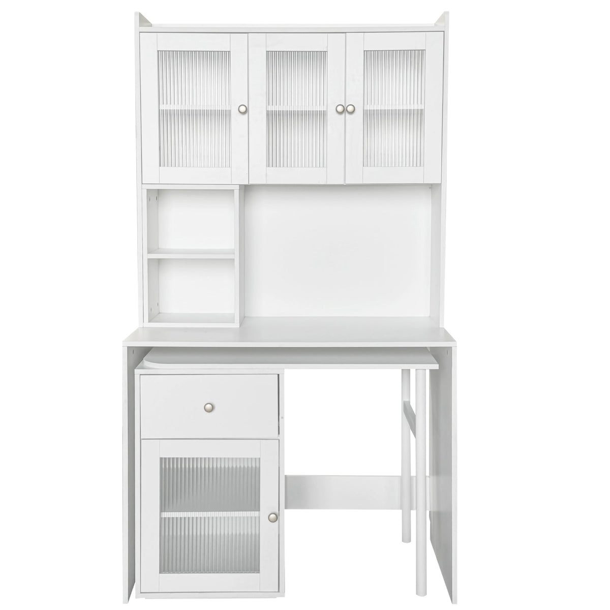 Computer Desk with Glass Door – Ample Storage and Workspace - Brown