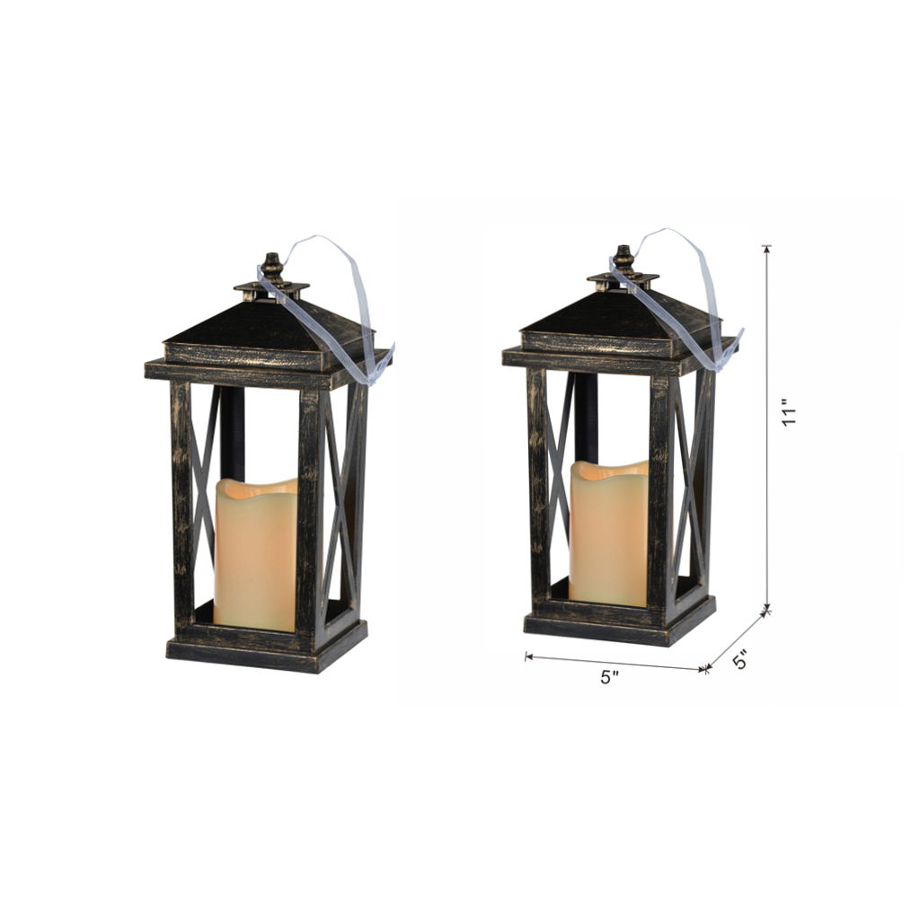 Black Lantern With LED Candle Set of 2 - Battery Operated