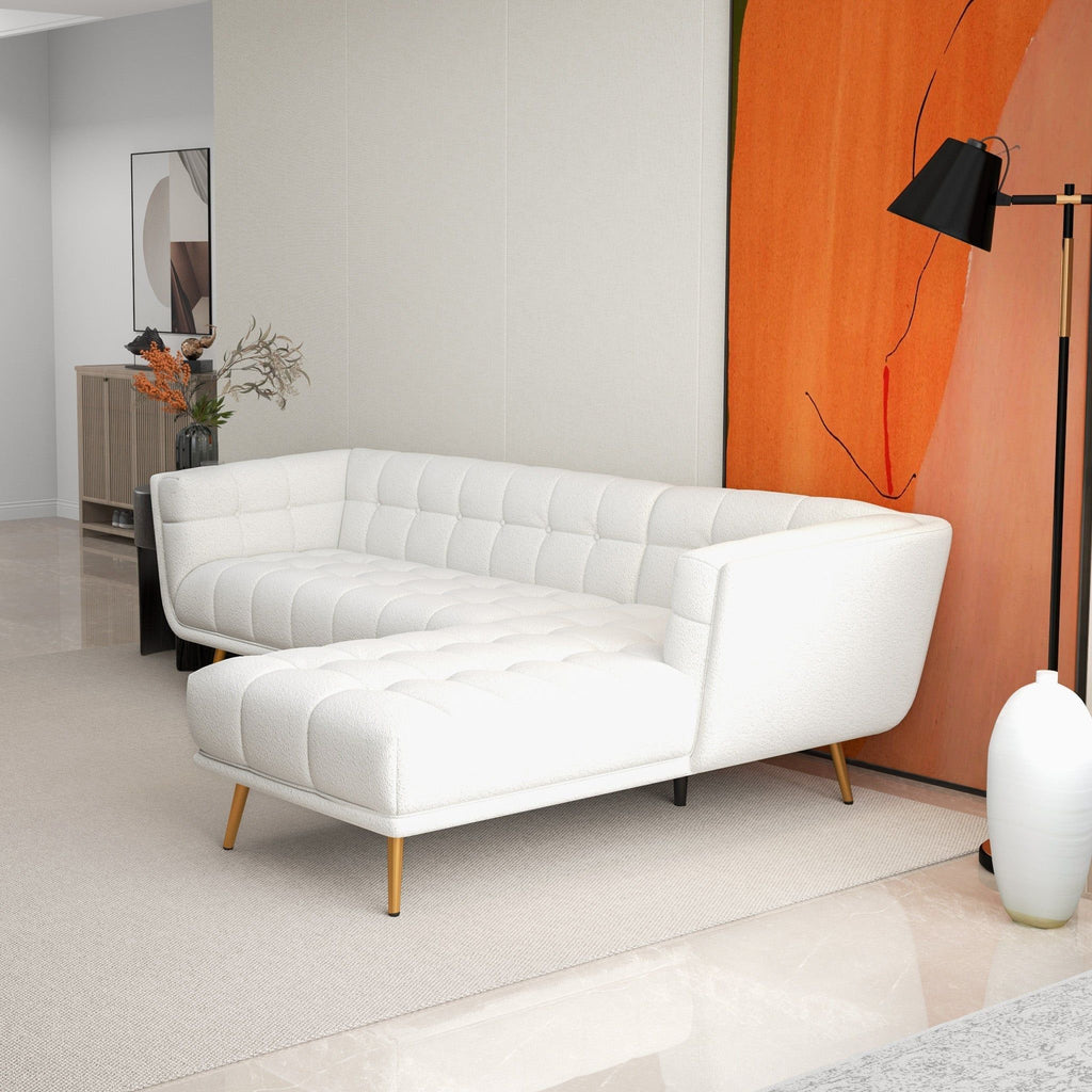 L Shape Sectional Sofa Tufted with Mid-Century Modern Design - Dark Gray or Beige