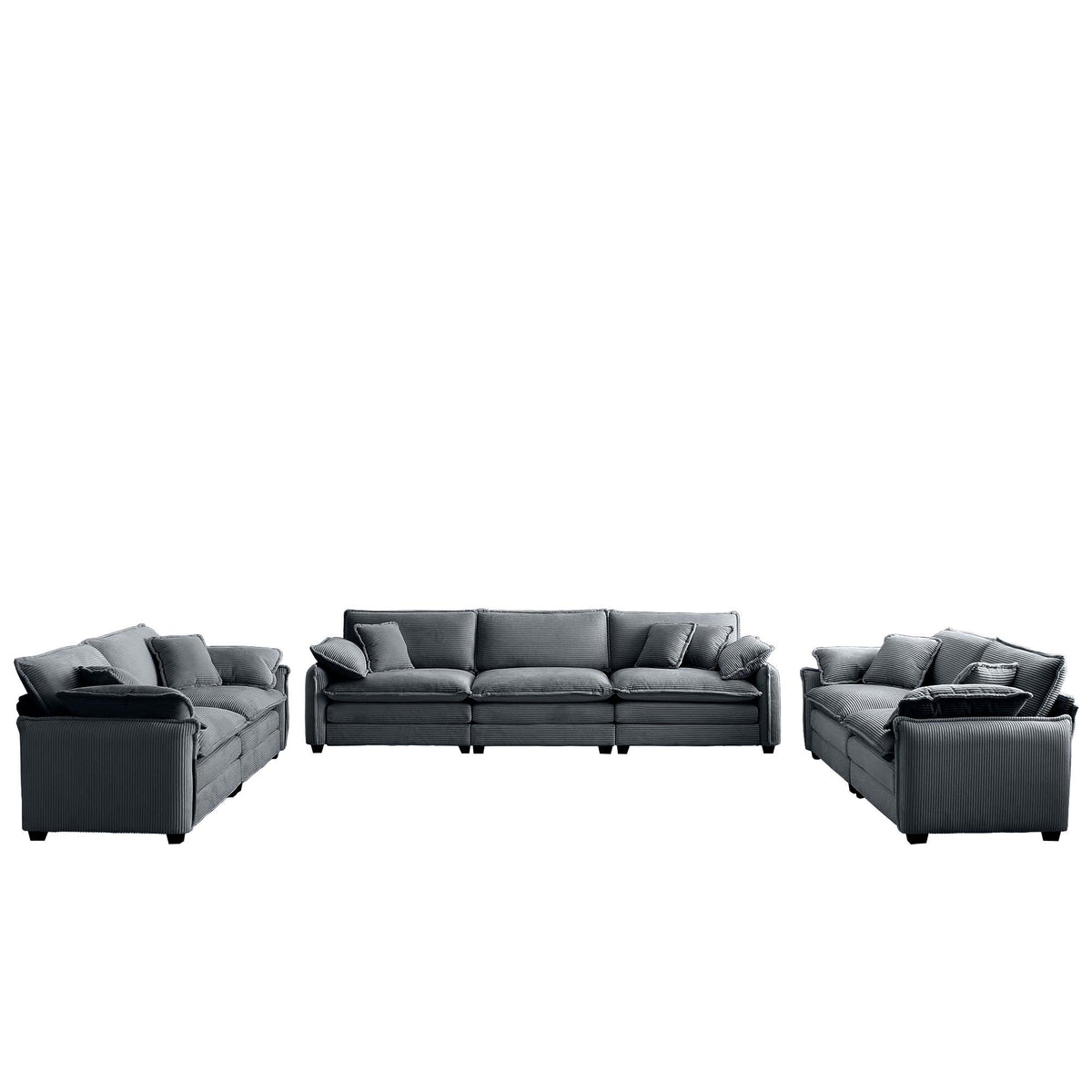 Modern Corduroy Sofa Set with Memory Foam Cushions - 3 Piece