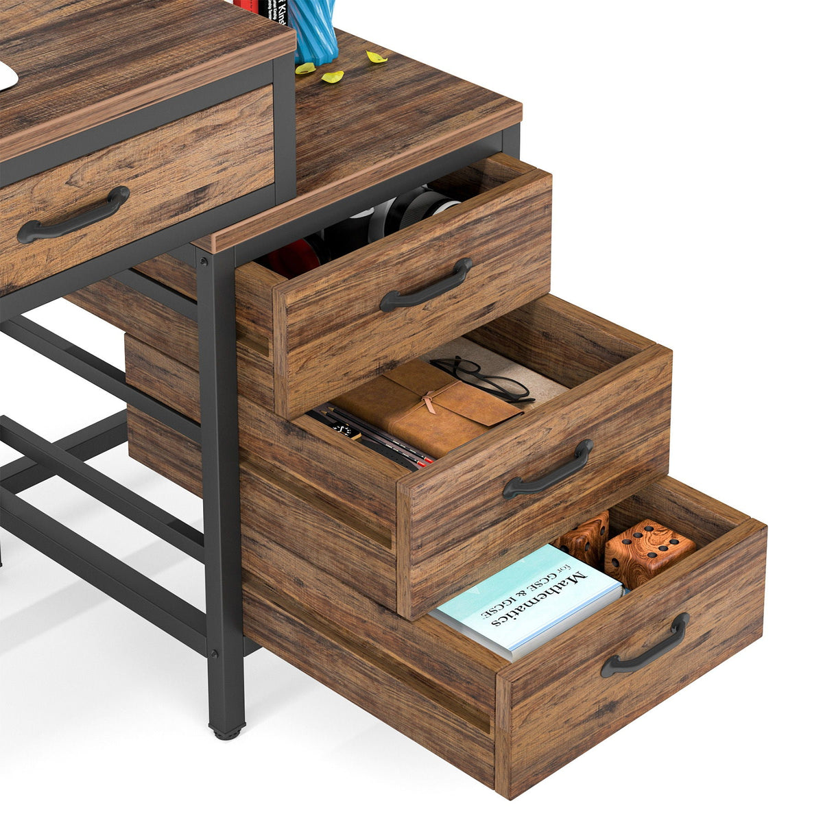 Computer Desk with Reversible 5 Drawer Storage - White or Light Brown