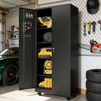 Rolling Metal Storage Locker Cabinet with Lockable Doors - Steel