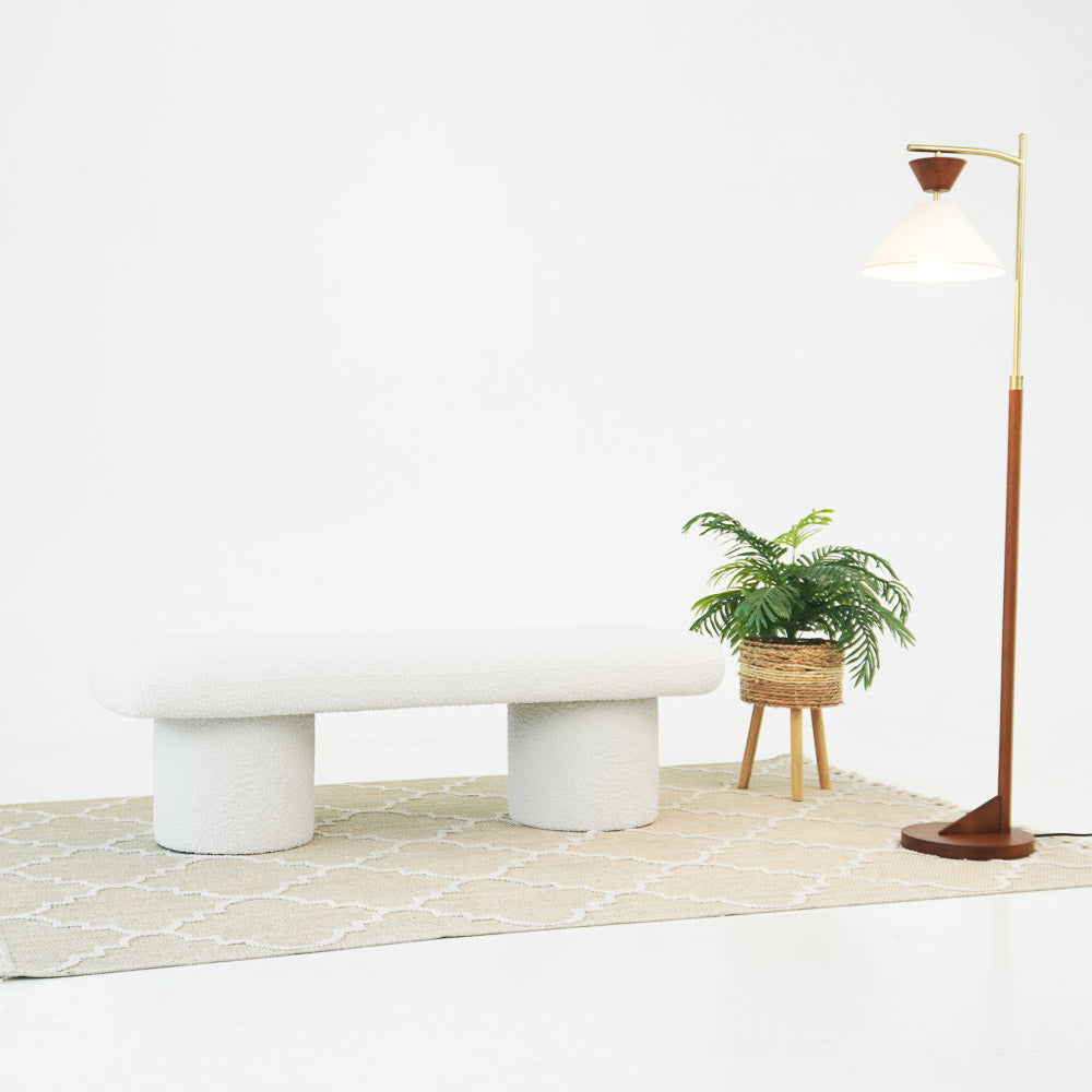 Ivory Upholstered Bench with Boucle Fabric - Randolph