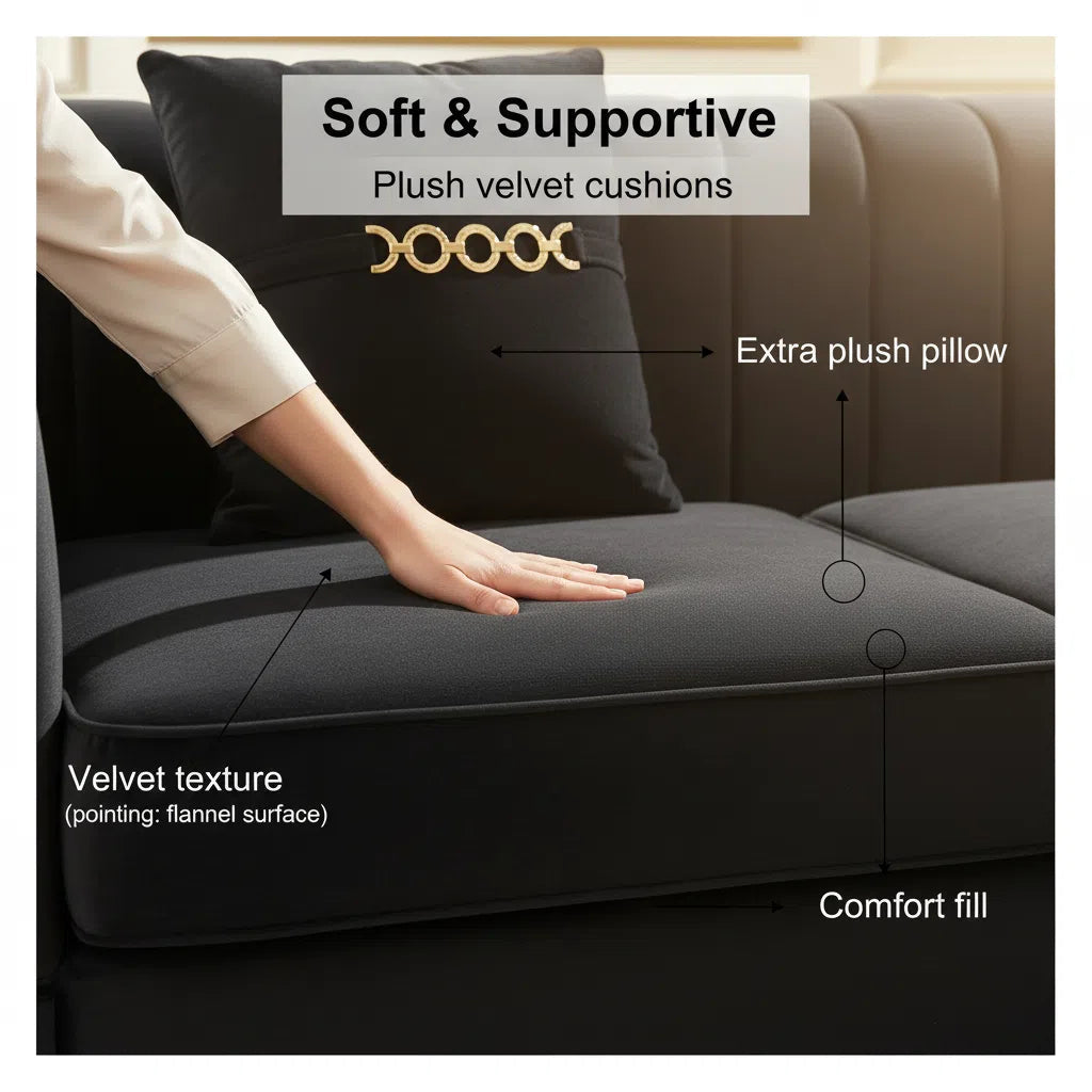 Mosharong-55 Velvet 3-Seater Sofa with Channel Tufting - Gray