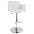 White Contemporary Adjustable Barstool with Swivel and Padded Seat - Bar Height