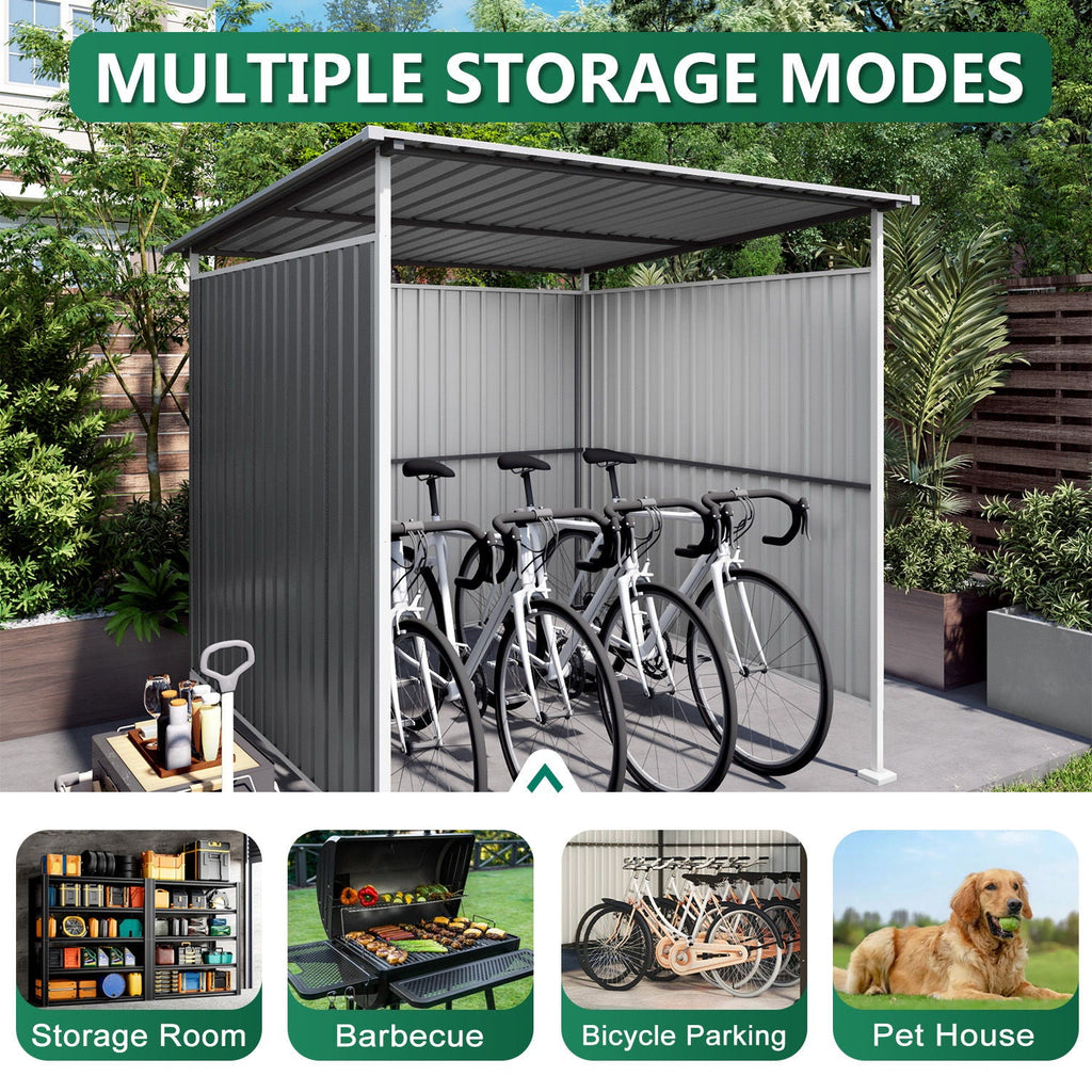 Outdoor Pergola Bike Storage Shed with Galvanized Steel Roof - Gray