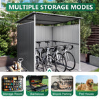Outdoor Pergola Bike Storage Shed with Galvanized Steel Roof - Gray