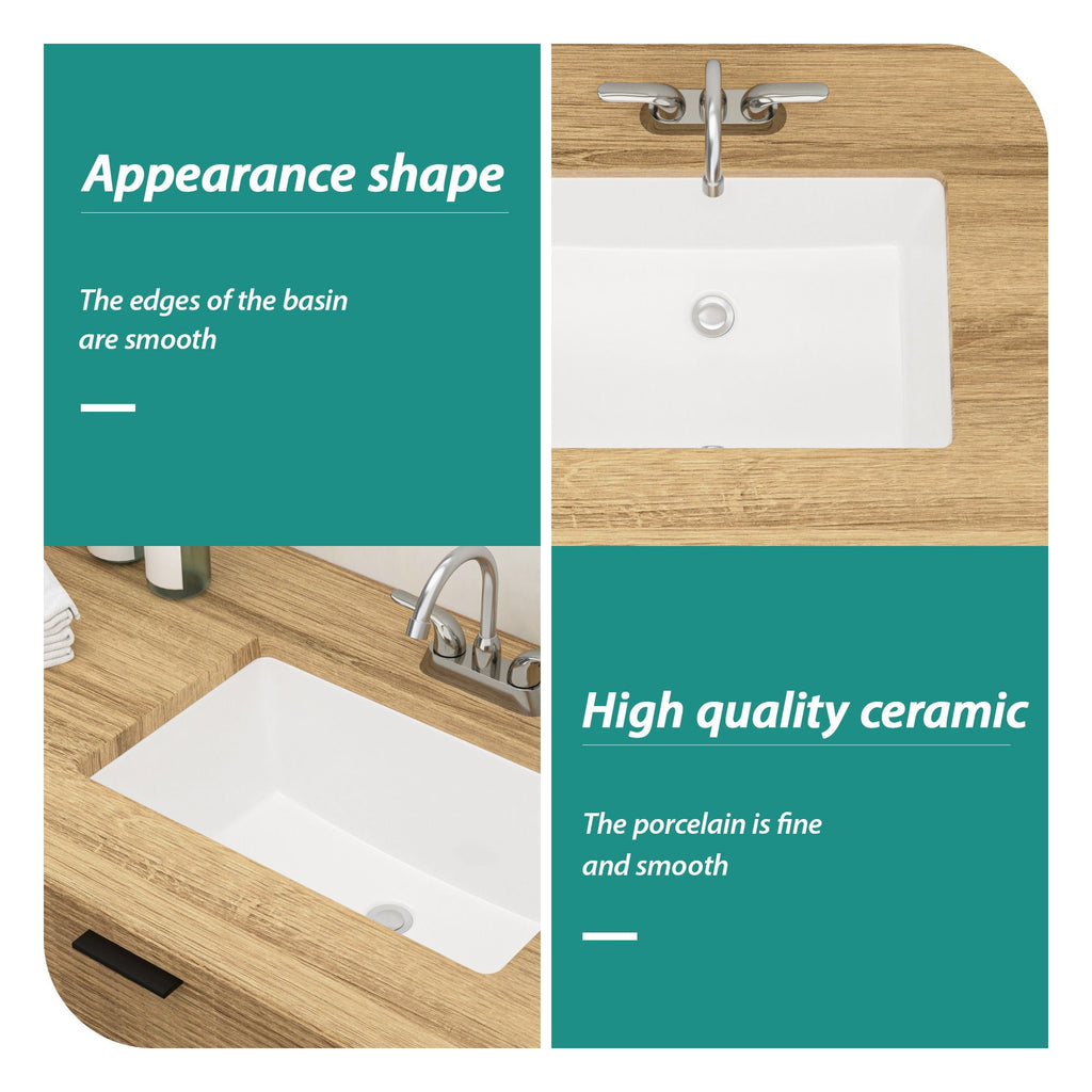 Modern Ceramic Undermount Bathroom Sink with Overflow - White or Black