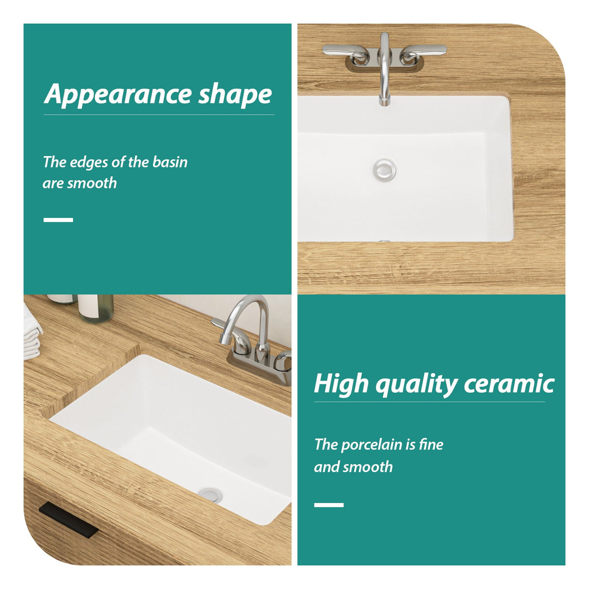 Modern Ceramic Undermount Bathroom Sink with Overflow - White or Black