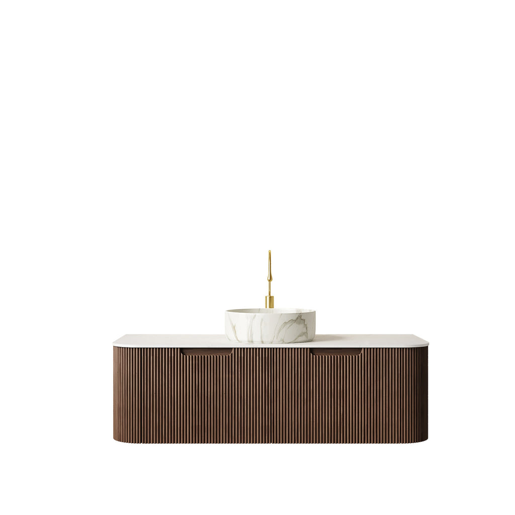 48" Floating Bathroom Vanity with Sintered Stone Top and Sink - Walnut