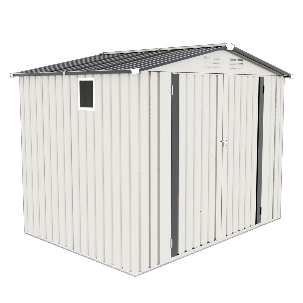 Outdoor Garden Storage Shed with Lockable Doors and Window - White / Gray
