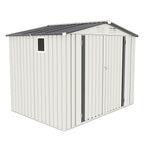 Outdoor Garden Storage Shed with Lockable Doors and Window - White / Gray