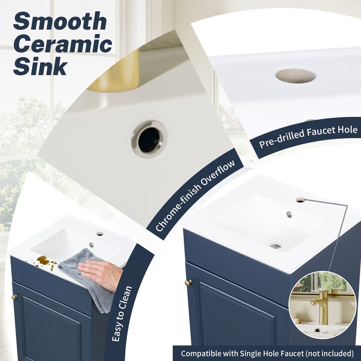 Bathroom Vanity with Sink and Adjustable Shelf - Multiple Colors