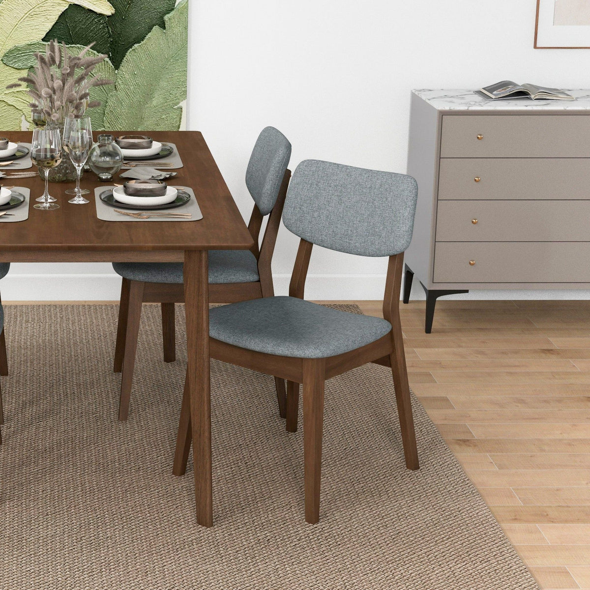 Solid Back Side Chair Set with Mid-Century Modern Design - Multiple Colors