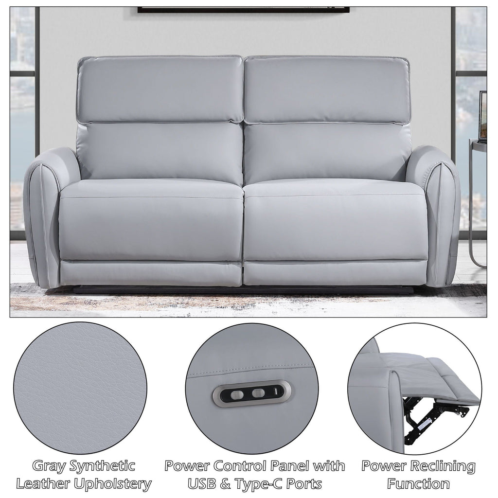 Power Motion Reclining Sofa with USB Port - Gray Faux Leather