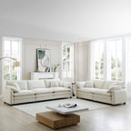 Deep Seat Sofa Set with Plush Corduroy Cushions – Beige