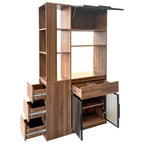 Tall Storage Cabinet with Glass Doors and Drawers - Walnut