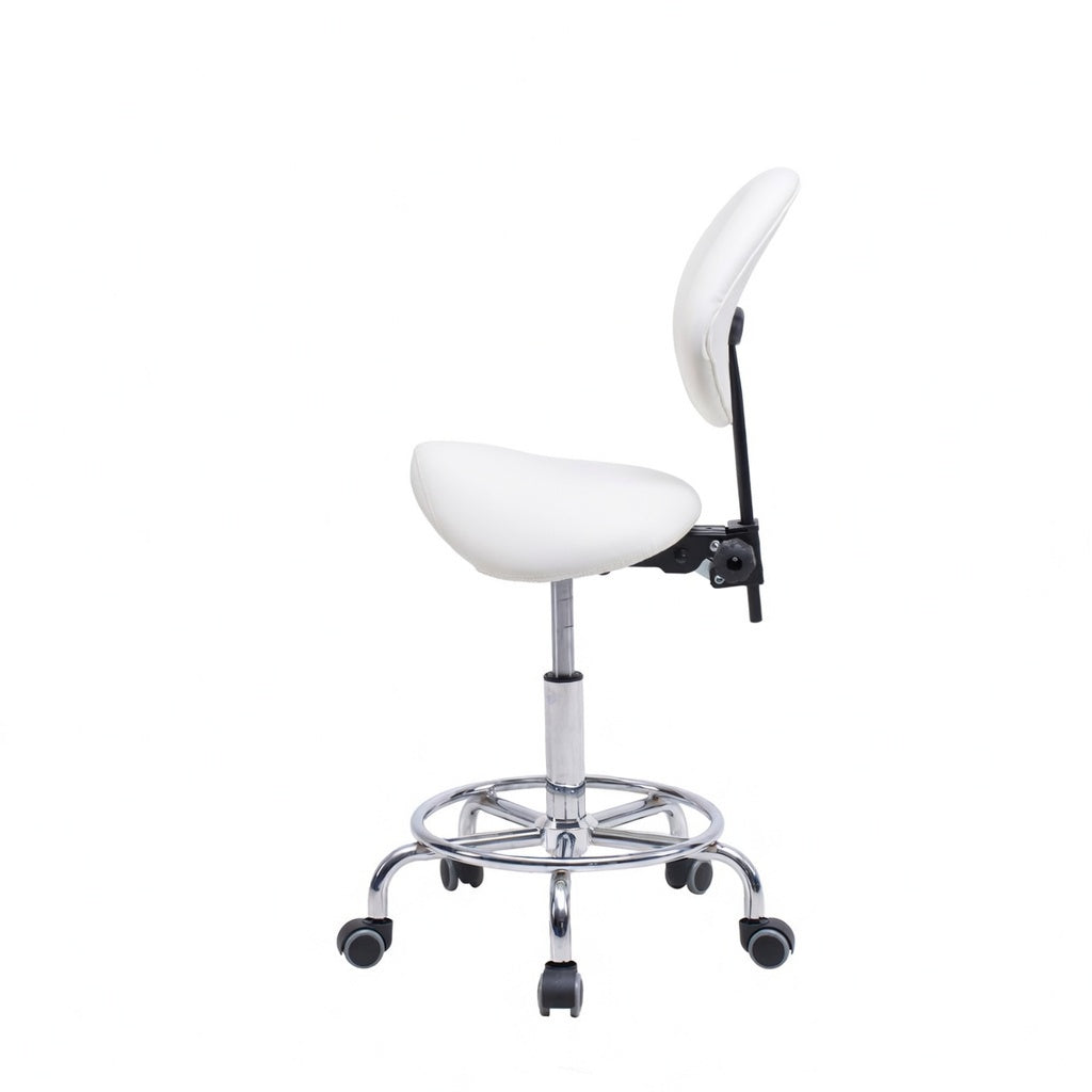 Saddle Stool Chair with Backrest - Ergonomic Support - White