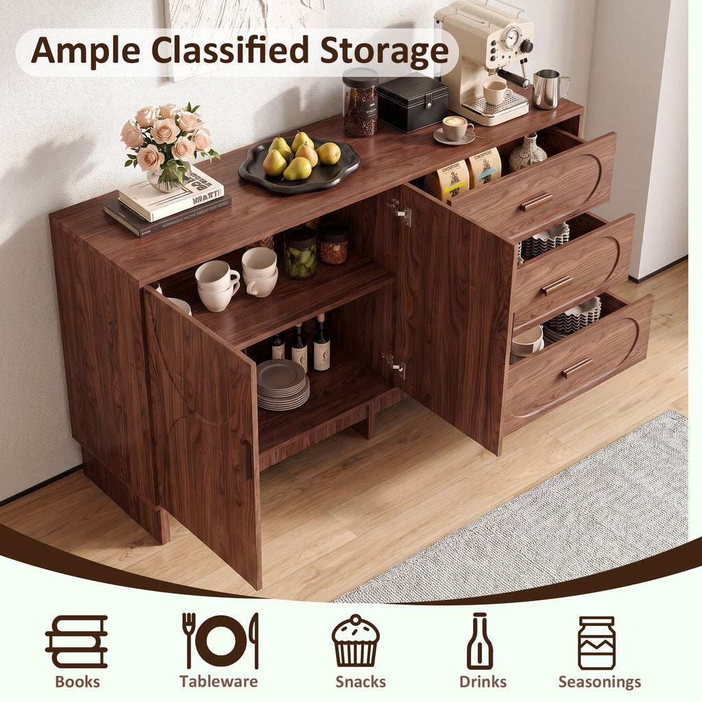 59.1" Buffet Sideboard with Adjustable Shelf and 3 Drawers - Walnut